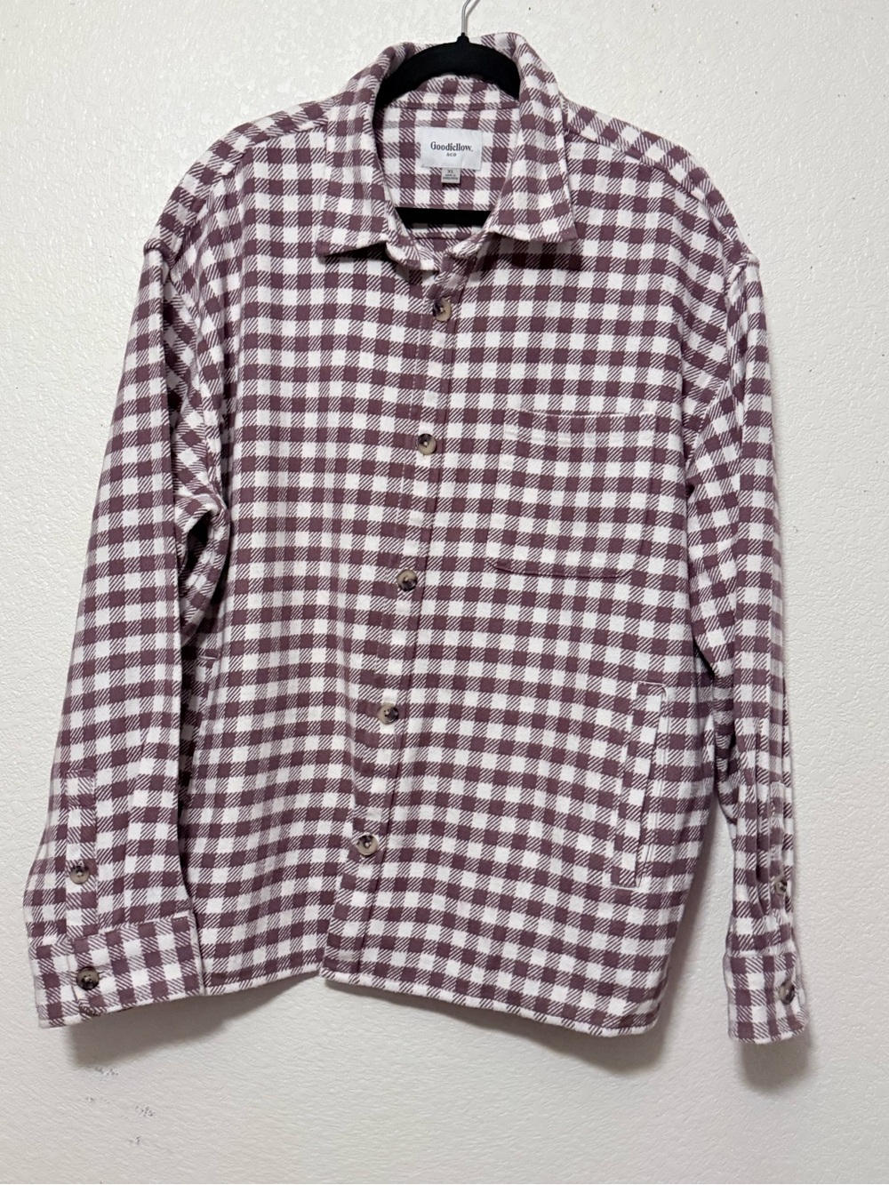 Goodfellow & Co Men's Maroon and White Gingham Button-Down Shirt 0269